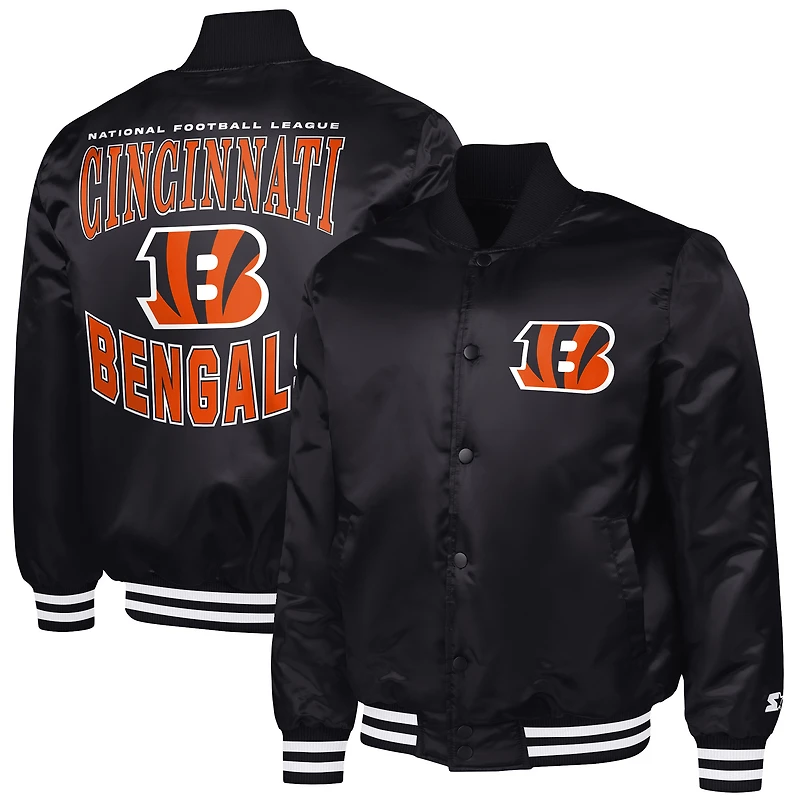 Men's G-III Sports by Carl Banks Black Cincinnati Bengals Adaptive Team Graphic Satin Full-Snap Varsity Jacket