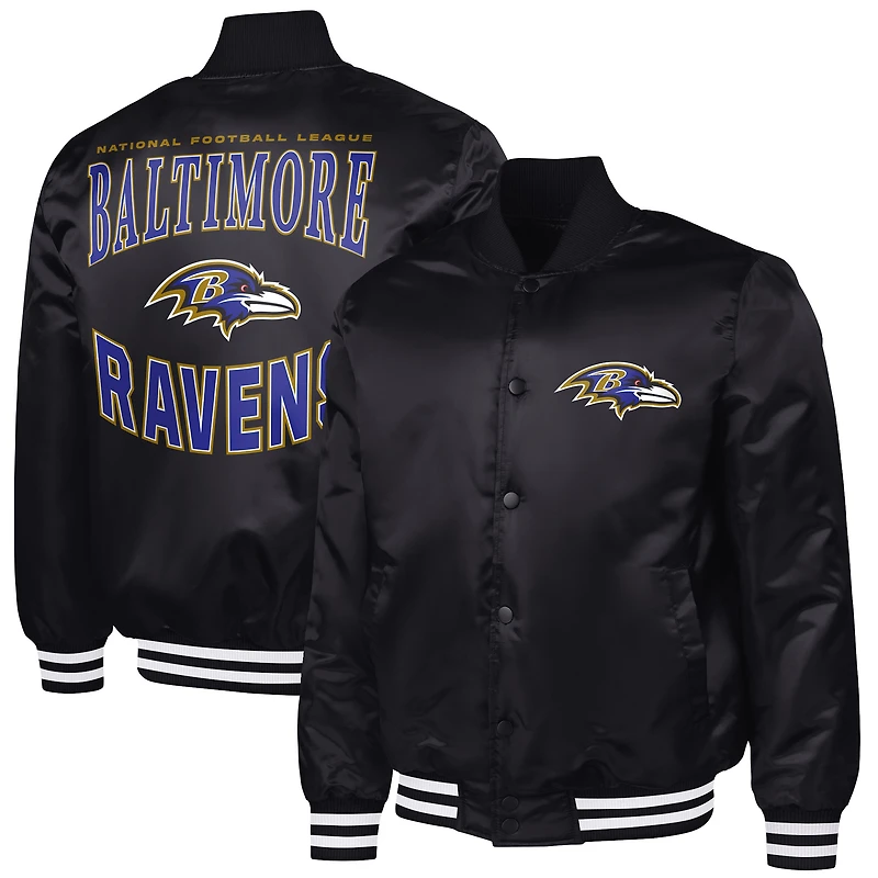 Men's G-III Sports by Carl Banks Black Baltimore Ravens Adaptive Team Graphic Satin Full-Snap Varsity Jacket
