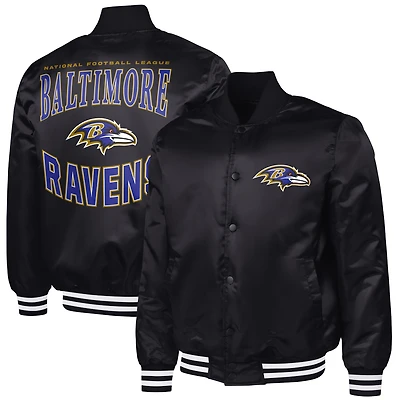Men's G-III Sports by Carl Banks Black Baltimore Ravens Adaptive Team Graphic Satin Full-Snap Varsity Jacket