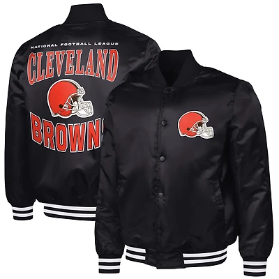 Men's G-III Sports by Carl Banks Black Cleveland Browns Adaptive Team Graphic Satin Full-Snap Varsity Jacket