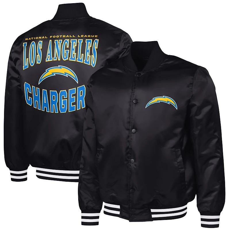 Men's G-III Sports by Carl Banks Black Los Angeles Chargers Adaptive Team Graphic Satin Full-Snap Varsity Jacket
