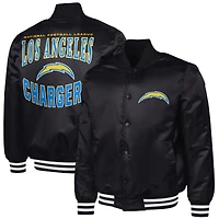 Men's G-III Sports by Carl Banks Black Los Angeles Chargers Adaptive Team Graphic Satin Full-Snap Varsity Jacket