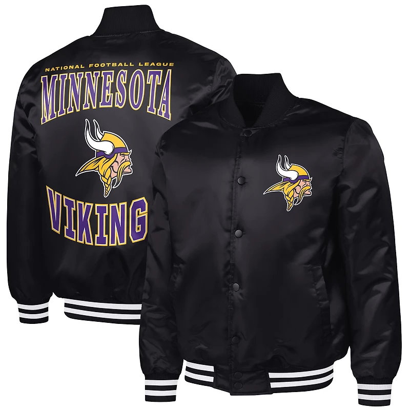 Men's G-III Sports by Carl Banks Black Minnesota Vikings Adaptive Team Graphic Satin Full-Snap Varsity Jacket