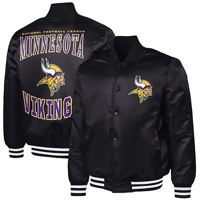 Men's G-III Sports by Carl Banks Black Minnesota Vikings Adaptive Team Graphic Satin Full-Snap Varsity Jacket