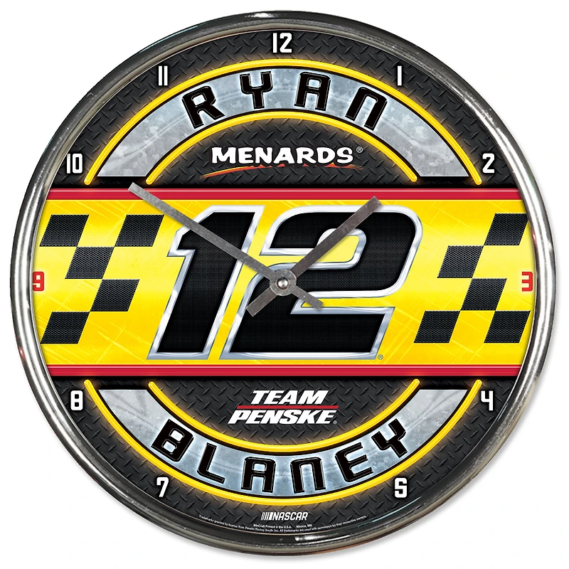 WinCraft Ryan Blaney Menards 12" Chrome Wall Clock