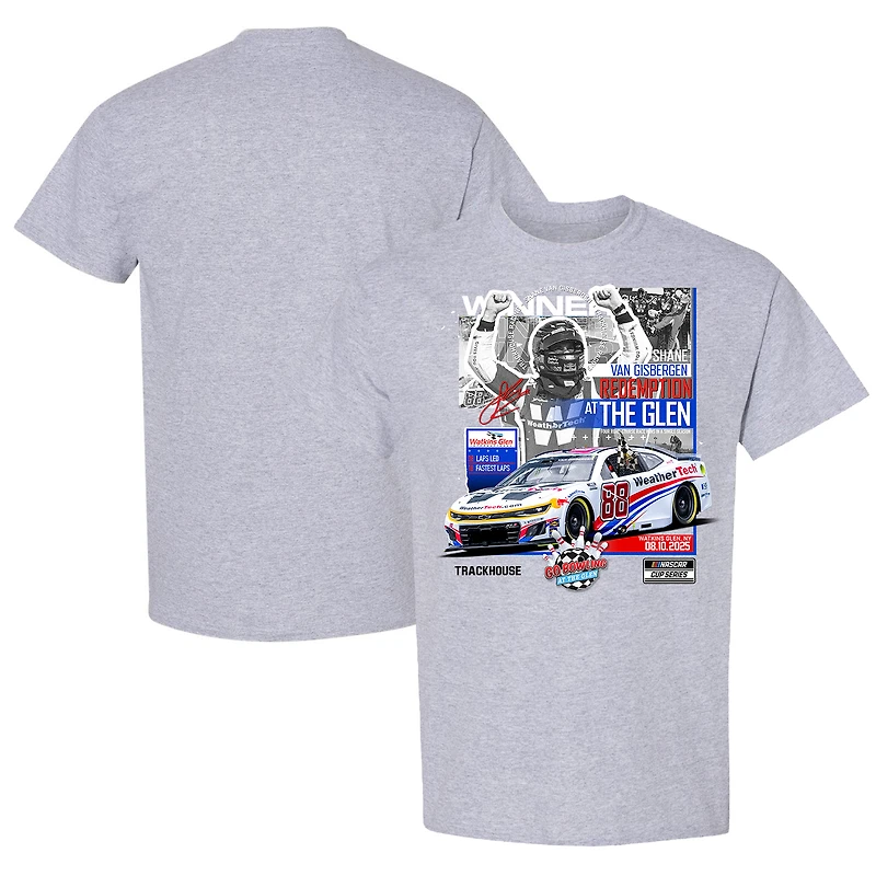 Men's Checkered Flag Sports Heather Gray Shane van Gisbergen 2025 Go Bowling at The Glen Race Winner T-Shirt