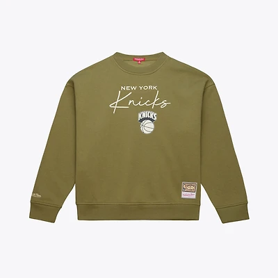 Women's Mitchell & Ness  Olive New York Knicks Lightweight Script Sweatshirt