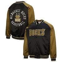 Men's Mitchell & Ness Olive Milwaukee Bucks Clutch Satin Raglan Full-Snap Jacket