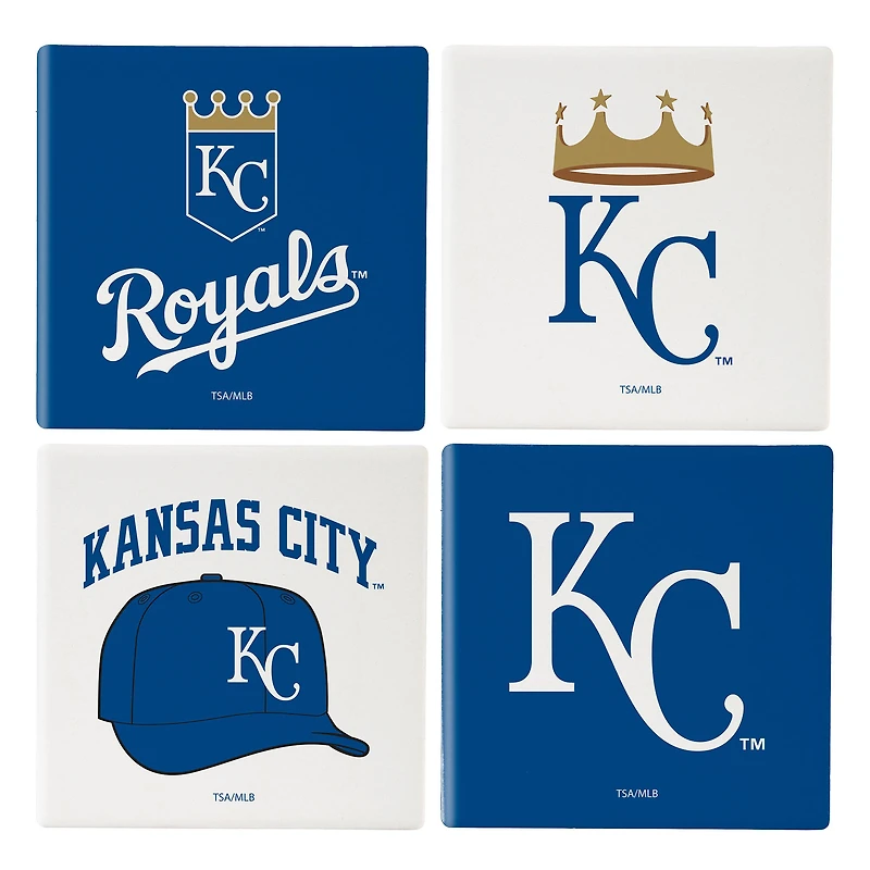 Kansas City Royals Four-Piece Ceramic Coaster Set with Wood Caddy