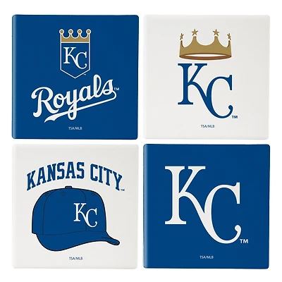 Kansas City Royals Four-Piece Ceramic Coaster Set with Wood Caddy