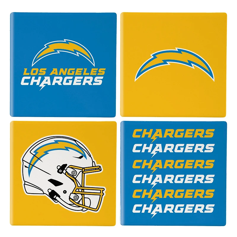 Los Angeles Chargers Four-Piece Ceramic Coaster Set with Wood Caddy