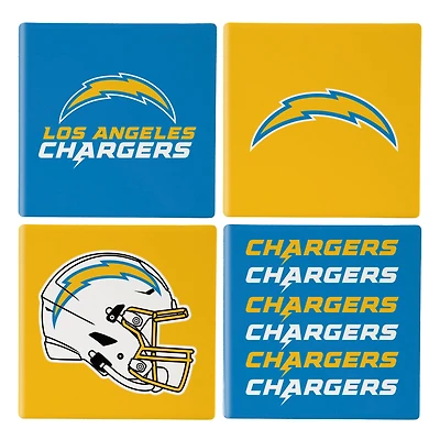 Los Angeles Chargers Four-Piece Ceramic Coaster Set with Wood Caddy