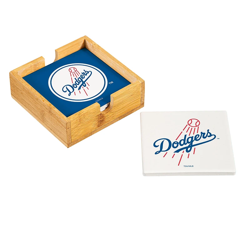 Los Angeles Dodgers Four-Piece Ceramic Coaster Set with Wood Caddy
