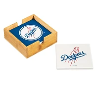 Los Angeles Dodgers Four-Piece Ceramic Coaster Set with Wood Caddy