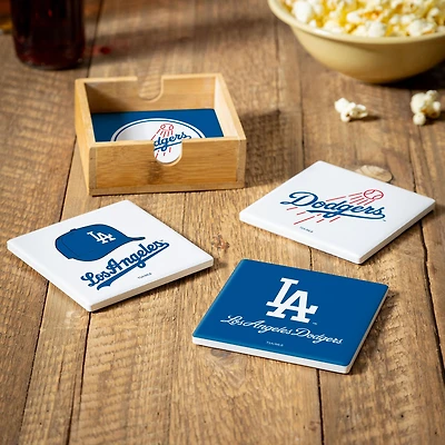 Los Angeles Dodgers Four-Piece Ceramic Coaster Set with Wood Caddy