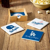 Los Angeles Dodgers Four-Piece Ceramic Coaster Set with Wood Caddy