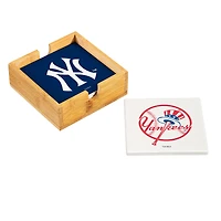 New York Yankees Four-Piece Ceramic Coaster Set with Wood Caddy