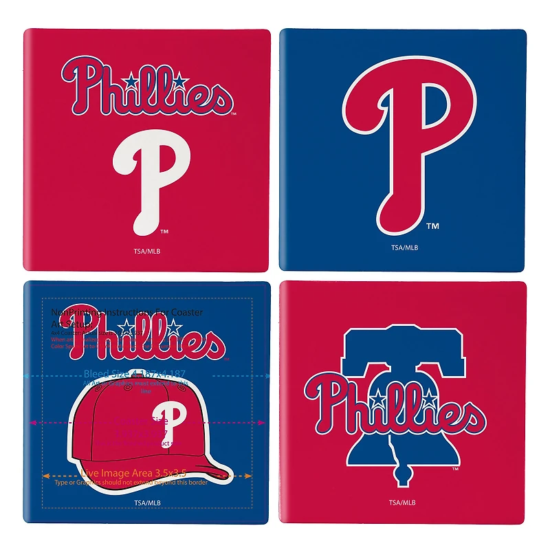 Philadelphia Phillies Four-Piece Ceramic Coaster Set with Wood Caddy