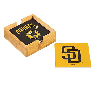 San Diego Padres Four-Piece Ceramic Coaster Set with Wood Caddy