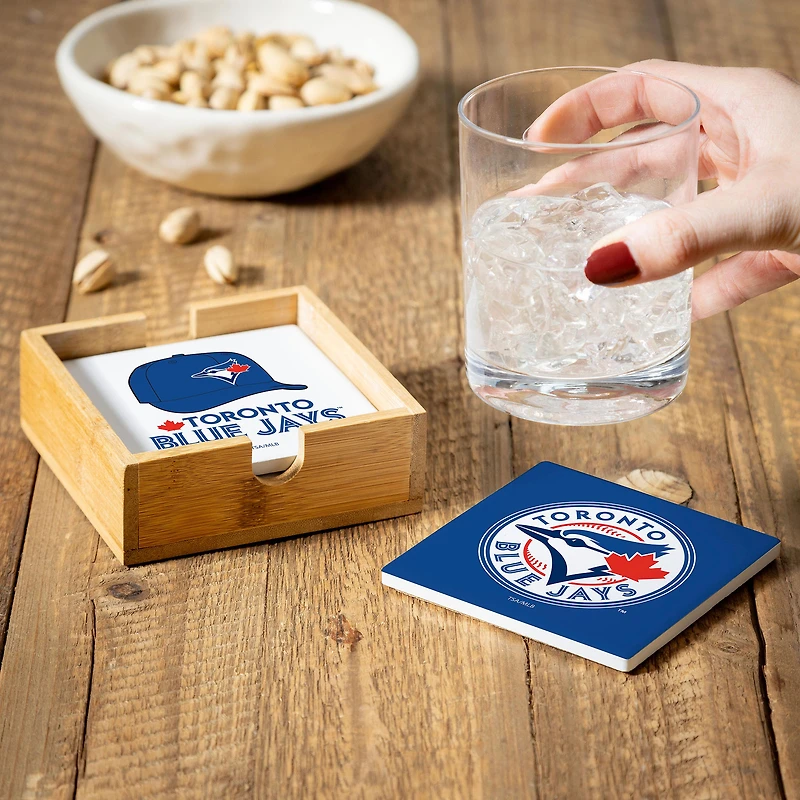 Toronto Blue Jays Four-Piece Ceramic Coaster Set with Wood Caddy