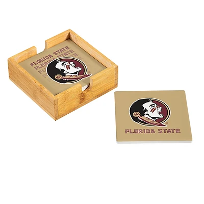 Florida State Seminoles Four-Piece Ceramic Coaster Set with Wood Caddy