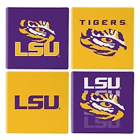 LSU Tigers Four-Piece Ceramic Coaster Set with Wood Caddy