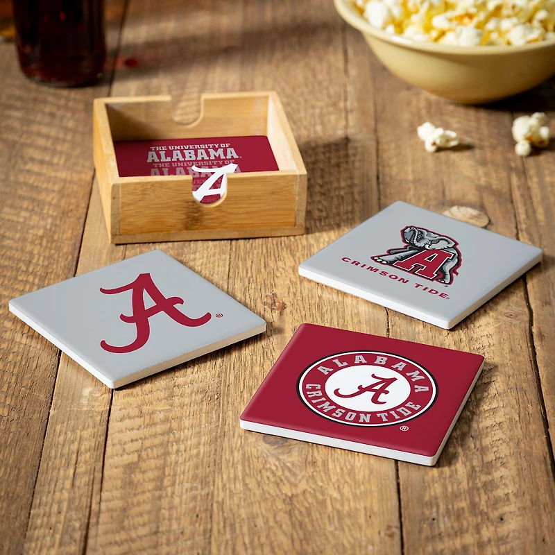 Alabama Crimson Tide Four-Piece Ceramic Coaster Set with Wood Caddy