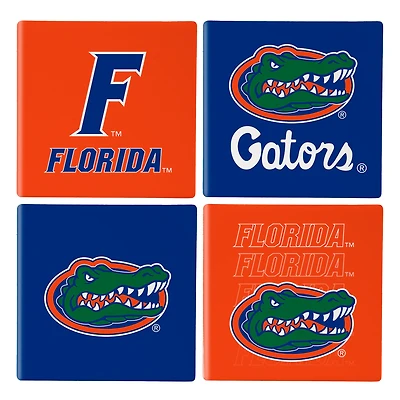 Florida Gators Four-Piece Ceramic Coaster Set with Wood Caddy