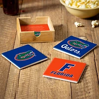 Florida Gators Four-Piece Ceramic Coaster Set with Wood Caddy