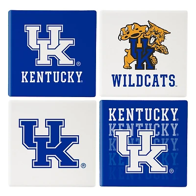 Kentucky Wildcats Four-Piece Ceramic Coaster Set with Wood Caddy