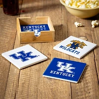 Kentucky Wildcats Four-Piece Ceramic Coaster Set with Wood Caddy