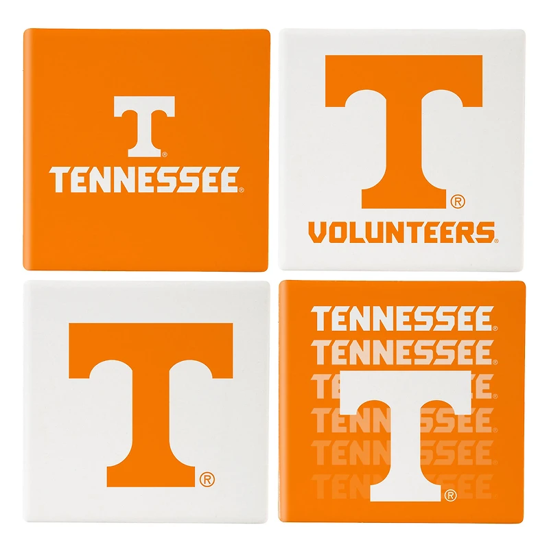 Tennessee Volunteers Four-Piece Ceramic Coaster Set with Wood Caddy