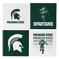 Michigan State Spartans Four-Piece Ceramic Coaster Set with Wood Caddy