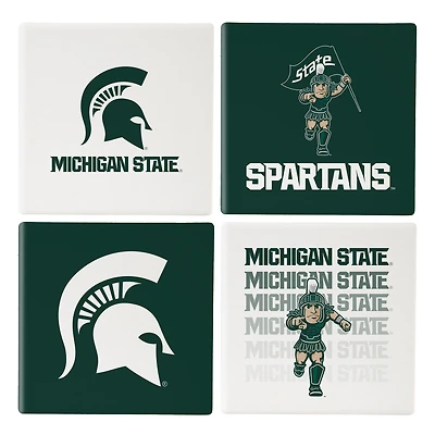Michigan State Spartans Four-Piece Ceramic Coaster Set with Wood Caddy