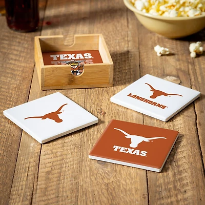 Texas Longhorns Four-Piece Ceramic Coaster Set with Wood Caddy
