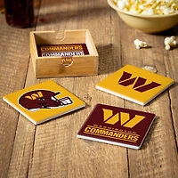 Washington Commanders Four-Piece Ceramic Coaster Set with Wood Caddy