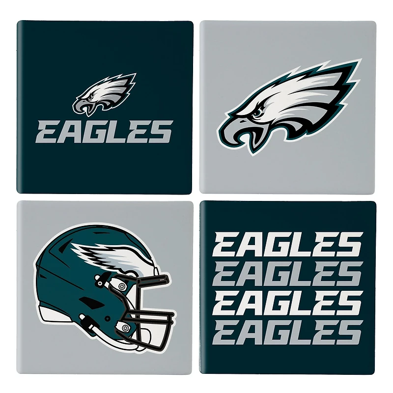 Philadelphia Eagles Four-Piece Ceramic Coaster Set with Wood Caddy