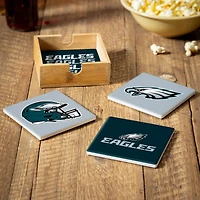 Philadelphia Eagles Four-Piece Ceramic Coaster Set with Wood Caddy