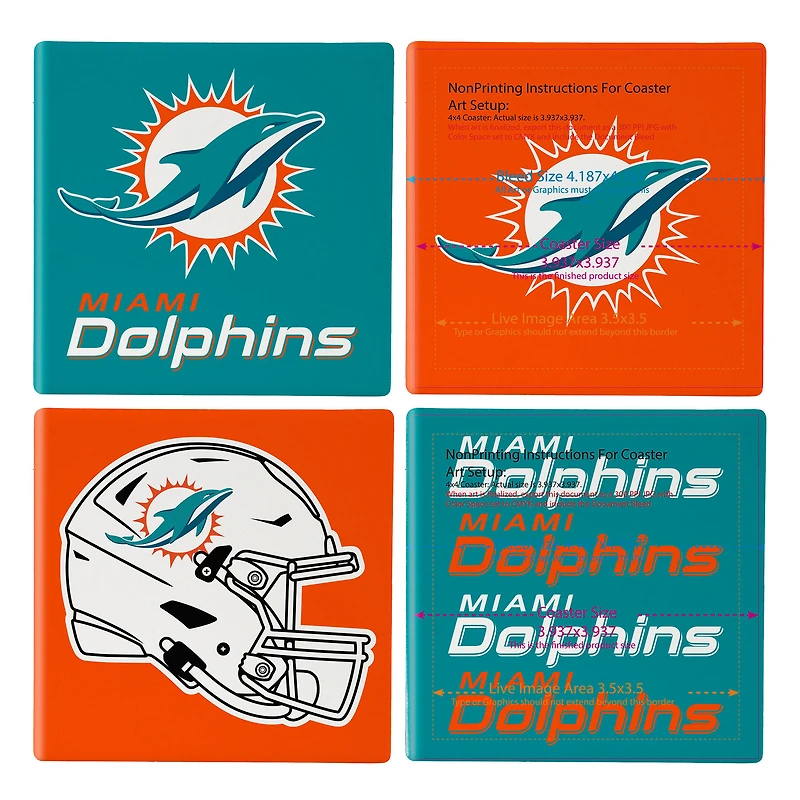 Miami Dolphins Four-Piece Ceramic Coaster Set with Wood Caddy