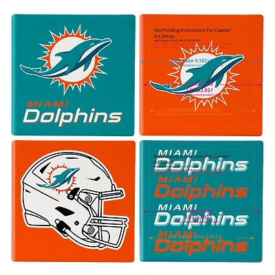 Miami Dolphins Four-Piece Ceramic Coaster Set with Wood Caddy
