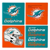 Miami Dolphins Four-Piece Ceramic Coaster Set with Wood Caddy