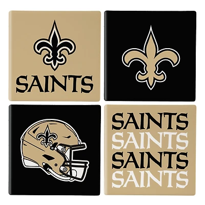 New Orleans Saints Four-Piece Ceramic Coaster Set with Wood Caddy