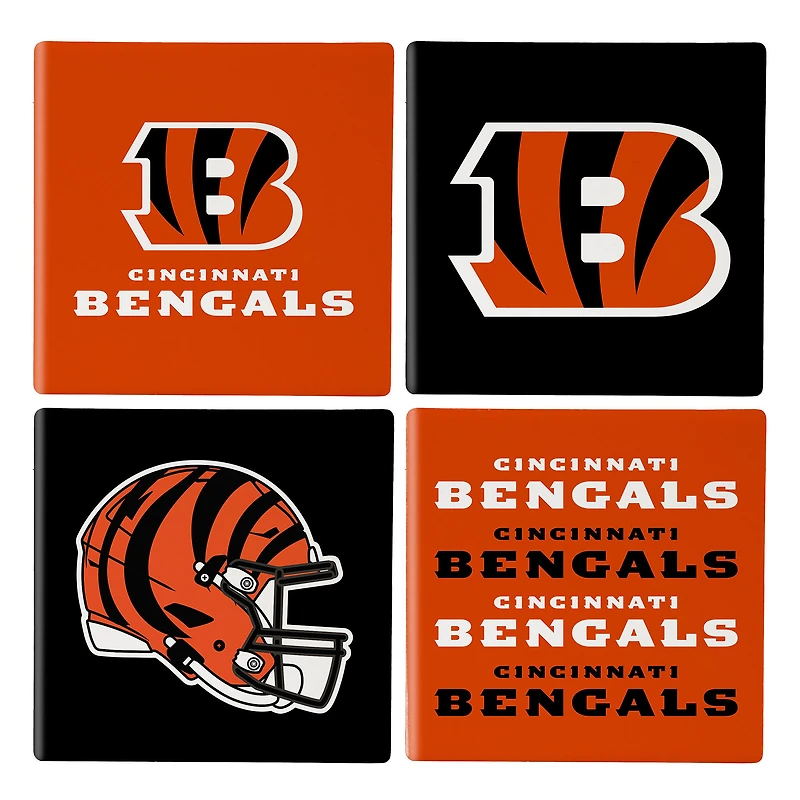 Cincinnati Bengals Four-Piece Ceramic Coaster Set with Wood Caddy