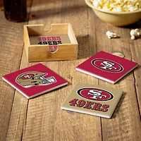 San Francisco 49ers Four-Piece Ceramic Coaster Set with Wood Caddy