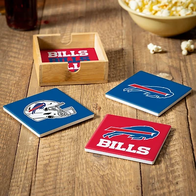 Buffalo Bills Four-Piece Ceramic Coaster Set with Wood Caddy
