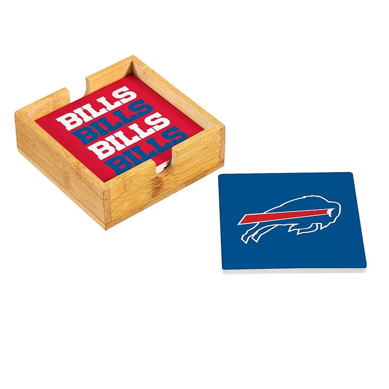 Buffalo Bills Four-Piece Ceramic Coaster Set with Wood Caddy