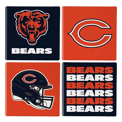 Chicago Bears Four-Piece Ceramic Coaster Set with Wood Caddy