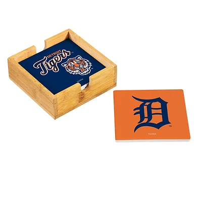 Detroit Tigers Four-Piece Ceramic Coaster Set with Wood Caddy