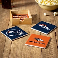 Denver Broncos Four-Piece Ceramic Coaster Set with Wood Caddy