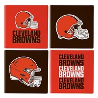 Cleveland Browns Four-Piece Ceramic Coaster Set with Wood Caddy